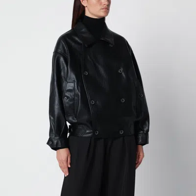 Source Unknown Black Double-breasted Jacket In Faux Leather