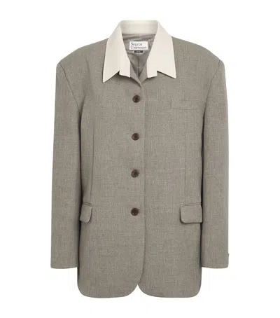 Source Unknown Contrast-collar Suki Blazer Shirt In Grey