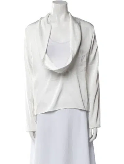 Pre-owned Source Unknown Cowl Neck Long Sleeve Blouse In White