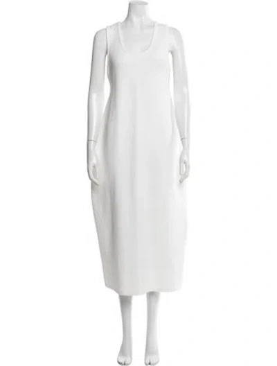Pre-owned Source Unknown Crew Neck Midi Length Dress In White