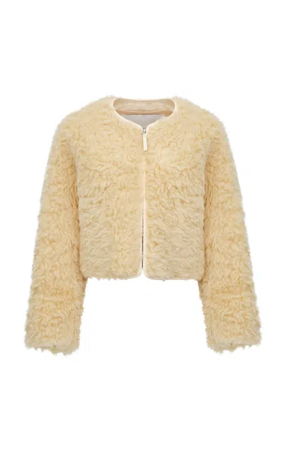 Source Unknown Daye Zipped Shearling Jacket In Neutral