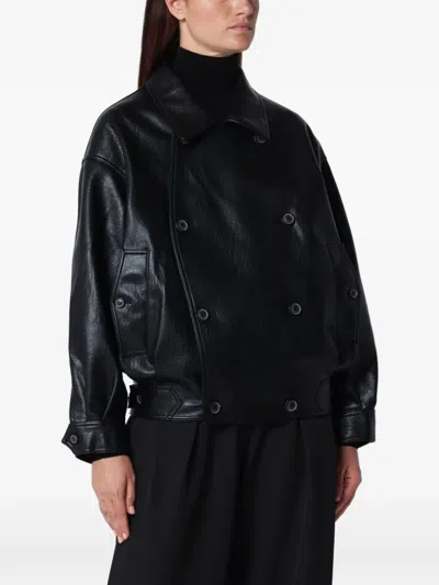 Source Unknown Double-breasted Faux-leather Jacket In Black