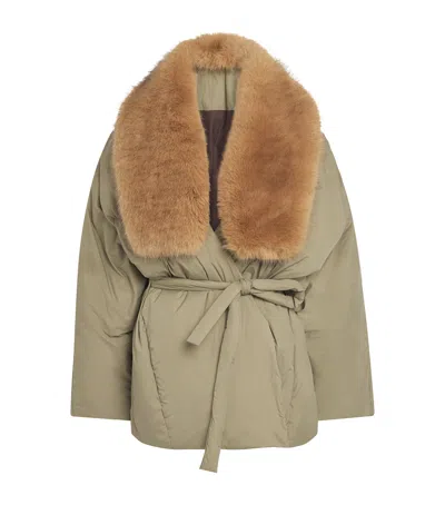 Source Unknown Down Faux-fur-trim Egizio Puffer Jacket In Green