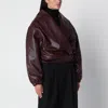 Source Unknown Eleni Burgundy Faux Leather Bomber Jacket In White