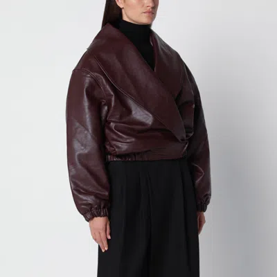 Source Unknown Eleni Burgundy Faux Leather Bomber Jacket