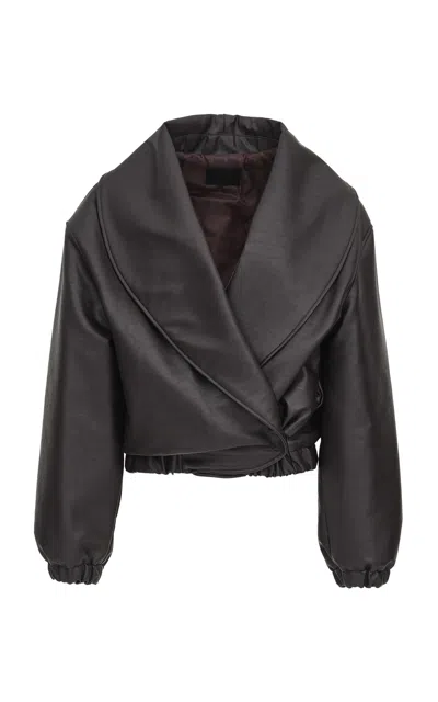 Source Unknown Eleni Faux Leather Bomber Jacket In Black