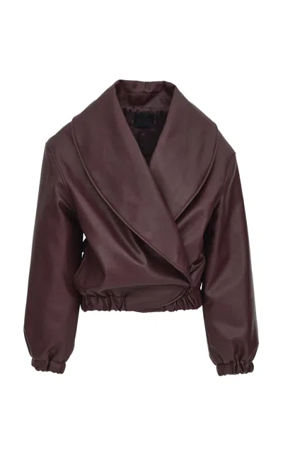 Source Unknown Eleni Faux Leather Bomber Jacket In Burgundy