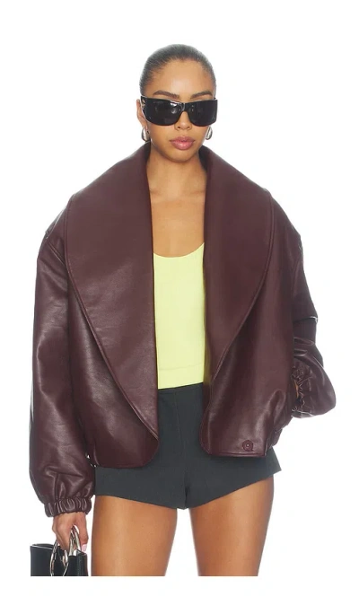 Source Unknown Eleni Faux Leather Bomber Jacket In Burgundy