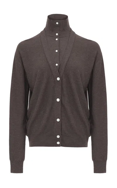 Source Unknown Fabbie Layered Wool Cardigan In Brown