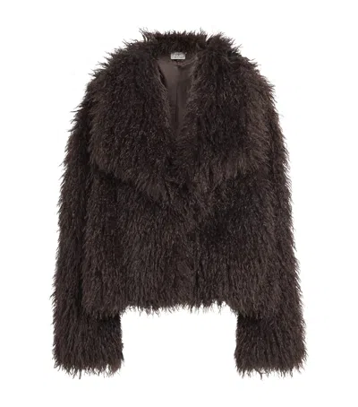 Source Unknown Faux Fur Hathi Jacket In Burgundy