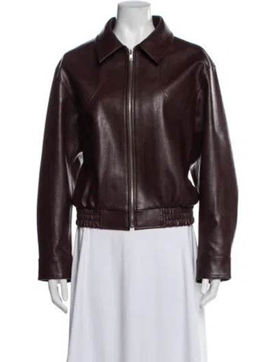 Pre-owned Source Unknown Faux Leather Biker Jacket In Burgundy