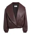 Source Unknown Faux Leather Eleni Bomber Jacket In Brown