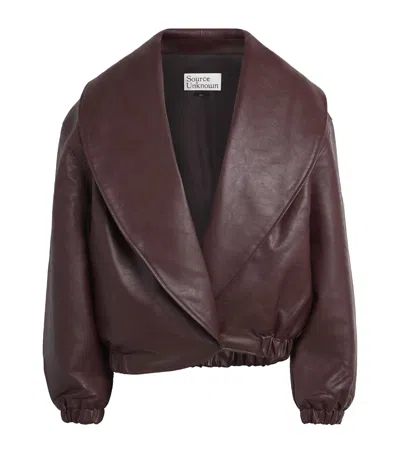 Source Unknown Faux Leather Eleni Bomber Jacket In Brown