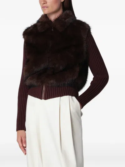 Source Unknown Faux-fur Panelled Ribbed Jacket In Brown