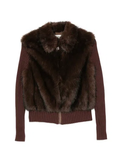 Source Unknown Faux-fur Ribbed-knit Cardigan In Multi