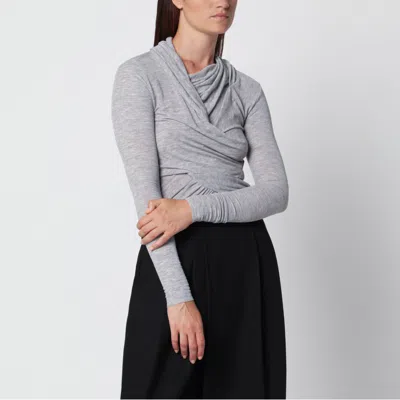 Source Unknown Grey Draped Jersey Top