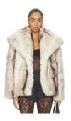 Source Unknown Harper Faux Fur Jacket In Neutral