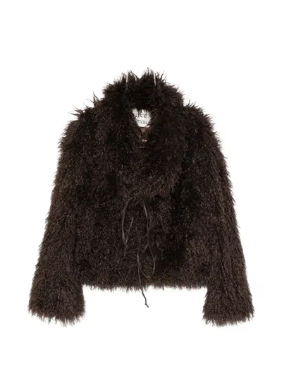 Source Unknown Hathi Belted Faux-fur Jacket In Brown