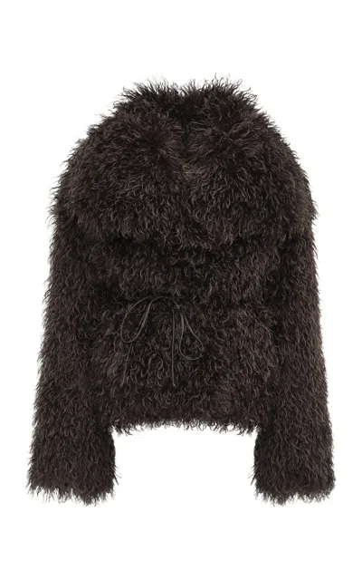 Source Unknown Hathi Belted Faux-fur Jacket In Black