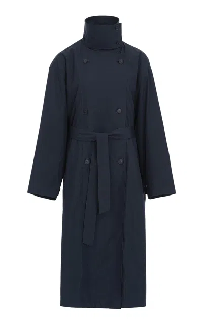 Source Unknown Helga Double Layer Cotton-blend Trench Coat In Blue
