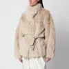 Source Unknown Ilaria Beige Faux Fur Jacket In Beige