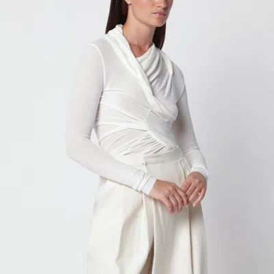 Source Unknown Ivory Draped Jersey Top In White