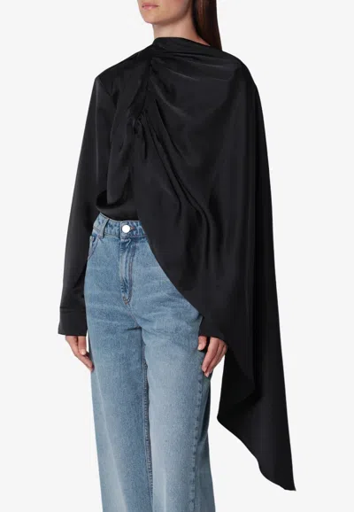 Source Unknown Koa Draped Satin Cape-effect Blouse In Black