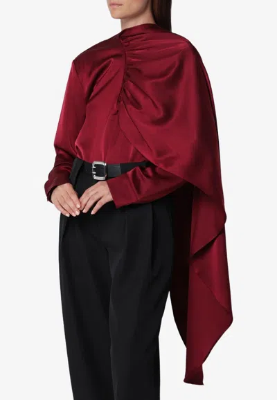 Source Unknown Koa Draped Satin Cape-effect Blouse In Burgundy