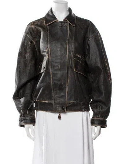 Pre-owned Source Unknown Lambskin Bomber Jacket In Brown