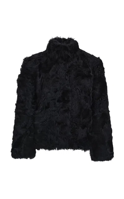 Source Unknown Lyn Shearling Wool Jacket In Black