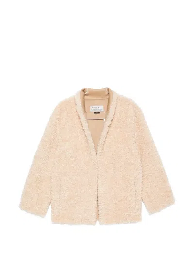 Source Unknown Manuela Shawl-collar Shearling Jacket In Neutral