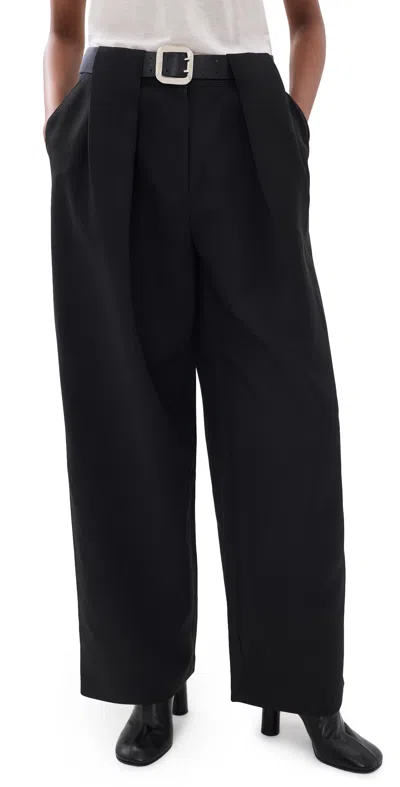 Source Unknown Matteo Belted Tuck Trousers Black