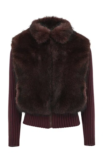 Source Unknown Meti Eco Fur Cardigan In Brown