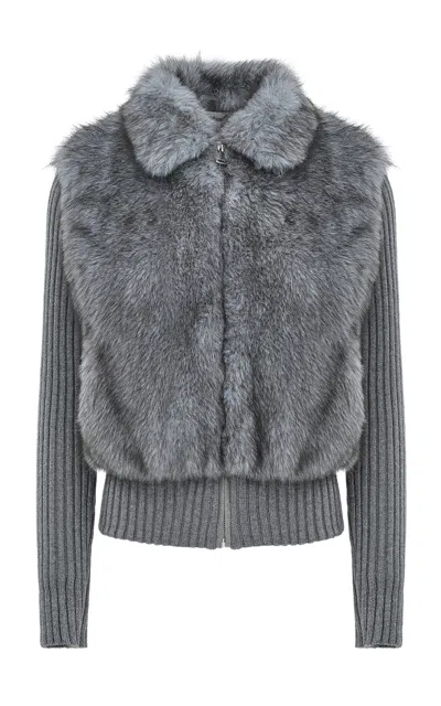 Source Unknown Meti Eco Fur Cardigan In Gray