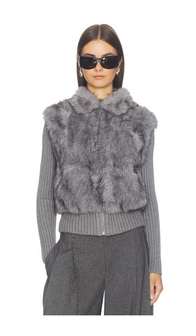 Source Unknown Meti Eco Fur Zip Cardigan In Gray