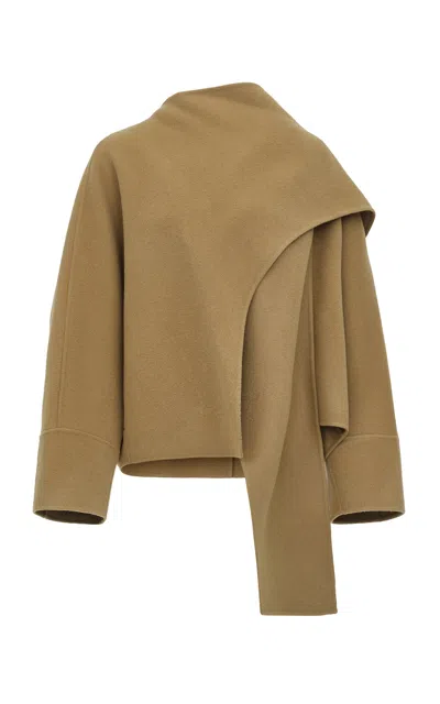 Source Unknown Nuage Draped Scarf Wool Coat In Brown