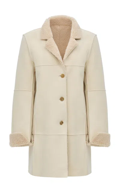 Source Unknown Odera Reversible Shearling Coat In Neutral