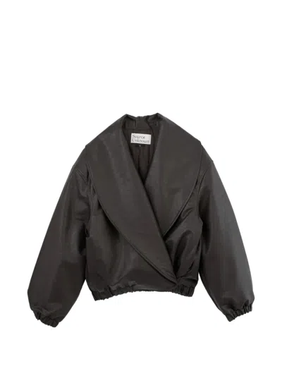 Source Unknown Oversized-collar Elasticated-hem Jacket In Black