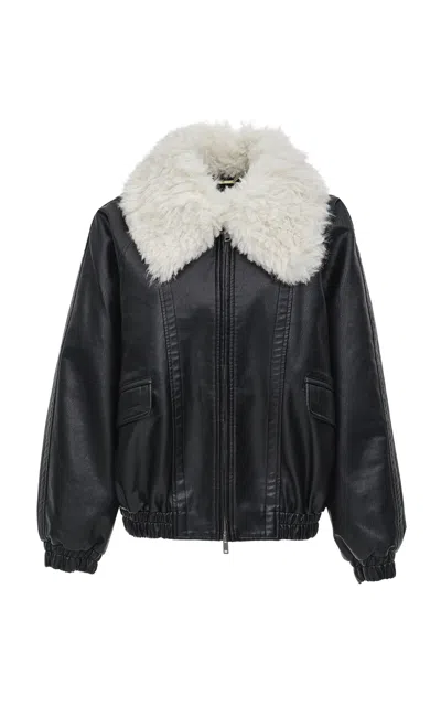 Source Unknown Rioni Faux-fur Collar Bomber Jacket In Black