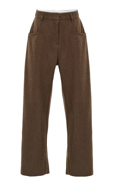 Source Unknown Roanna Wool-blend Wide-leg Pants In Brown