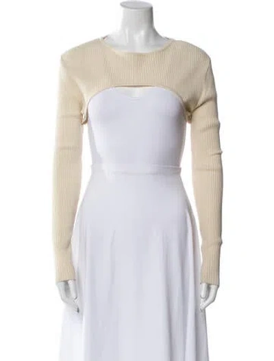 Pre-owned Source Unknown Scoop Neck Long Sleeve Crop Top In Neutral