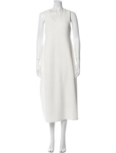 Pre-owned Source Unknown Scoop Neck Midi Length Dress In White