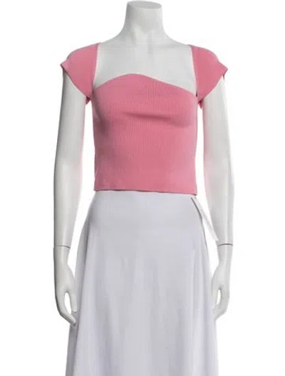 Pre-owned Source Unknown Square Neckline Short Sleeve Crop Top In Pink