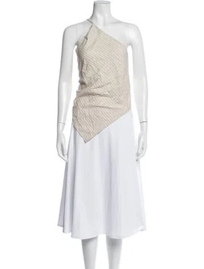 Pre-owned Source Unknown Striped Asymmetrical Top In Neutrals