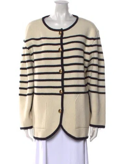 Pre-owned Source Unknown Striped Scoop Neck Sweater In Neutral