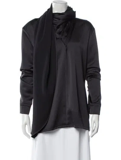 Pre-owned Source Unknown Tie Neck Long Sleeve Top In Gray