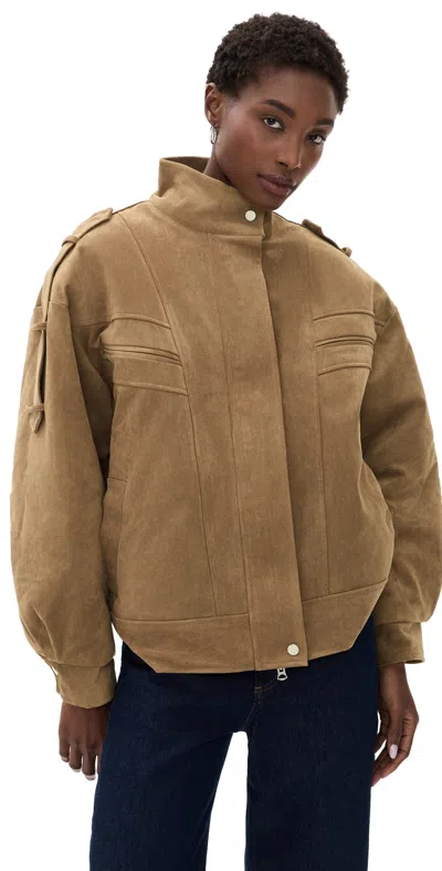 Source Unknown Tova Faux Suede Bomber Jacket Khaki