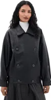 Source Unknown Vitellino Double Breasted Faux Leather Jacket Black In Black