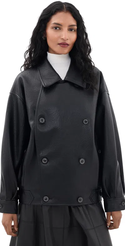 Source Unknown Vitellino Double Breasted Faux Leather Jacket Black