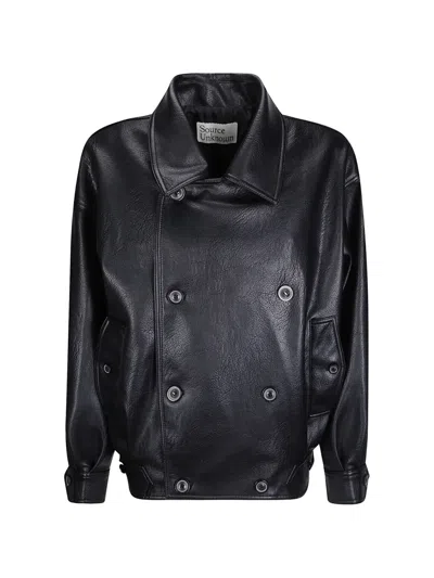 Source Unknown Vitellino Double-breasted Jacket In Black